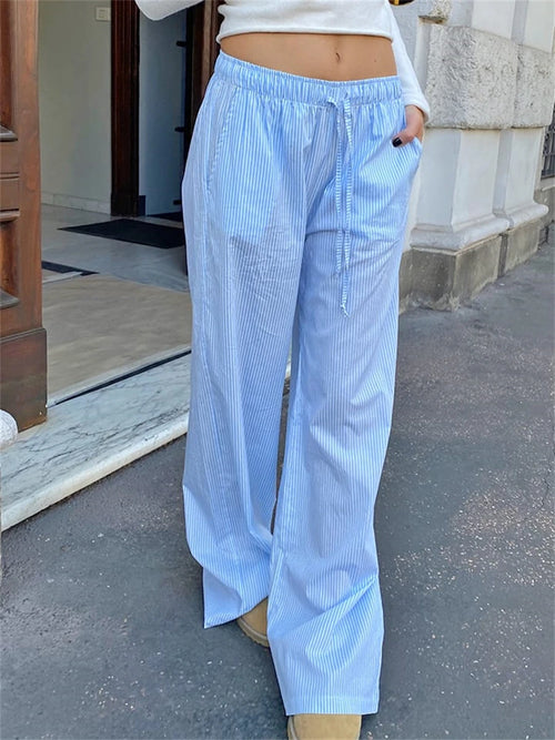 Pantalones largos de cintura media a rayas