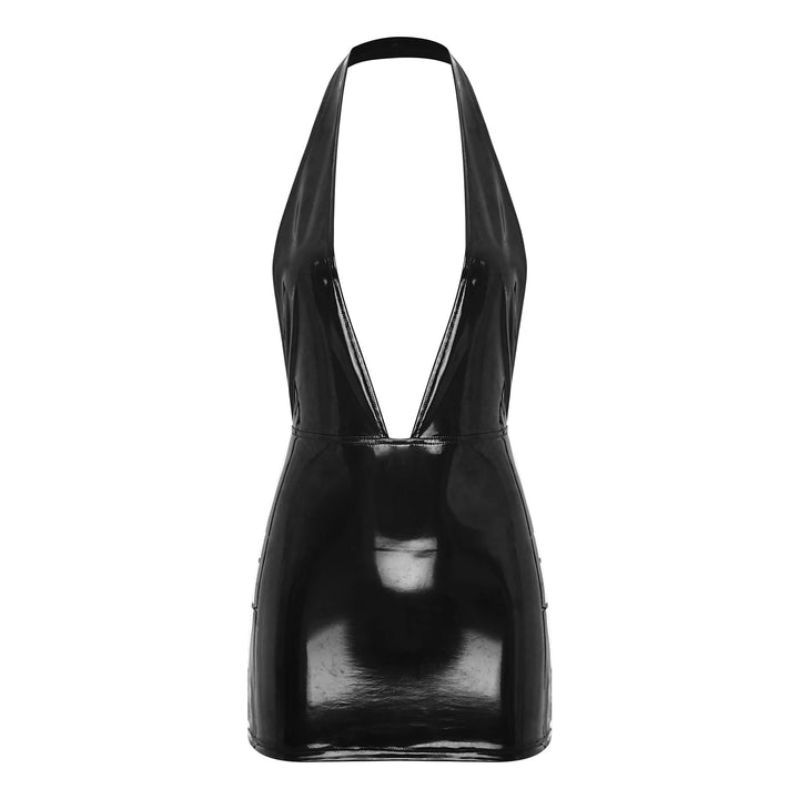 Vestido de cuero con escote en V profundo y espalda descubierta 