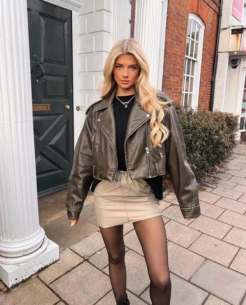 Chaqueta de cuero lavada