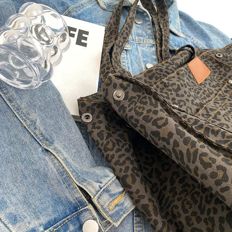 Bolso de hombro extragrande con estampado de leopardo