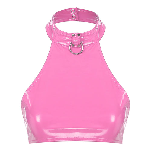 Crop de cuero con anillo en O 