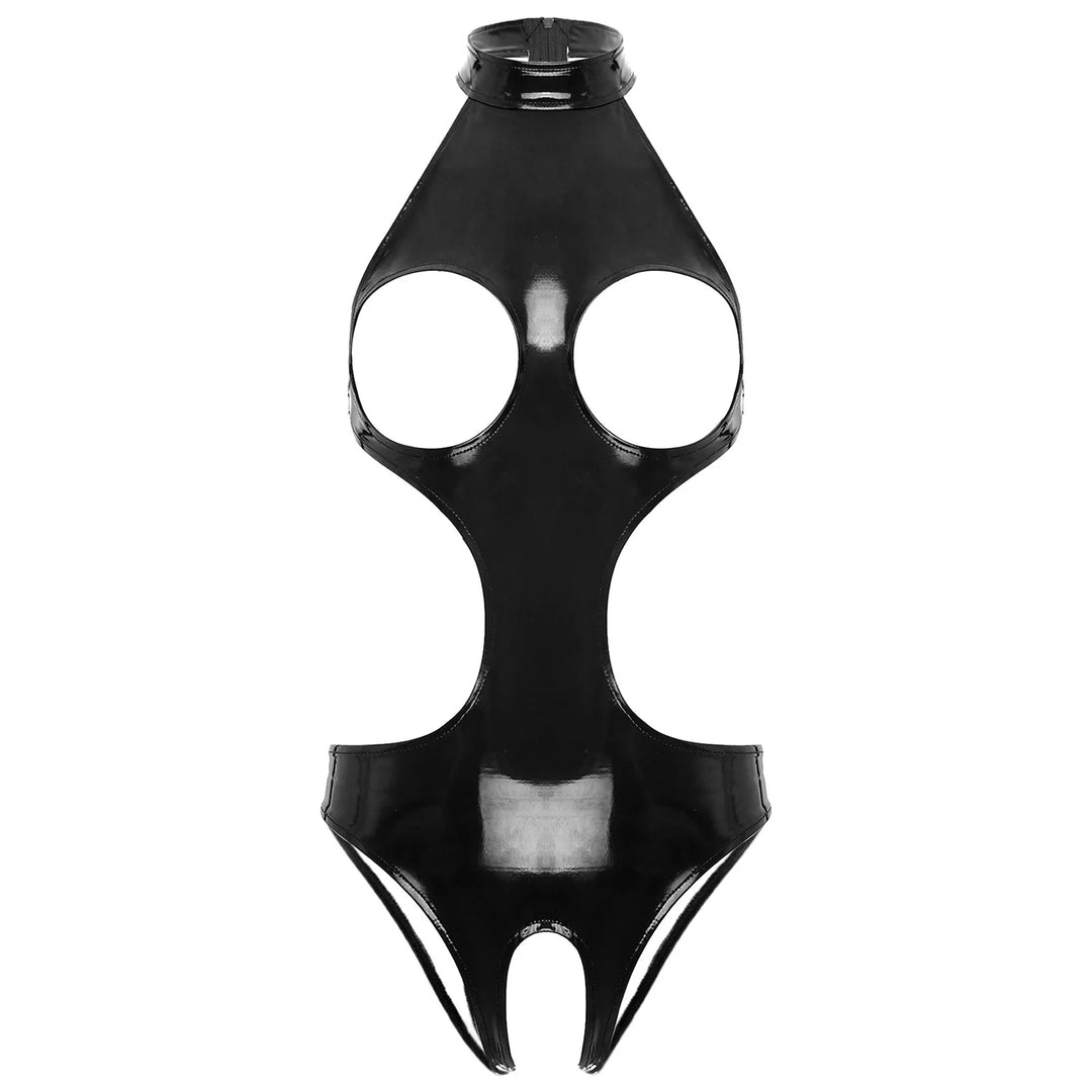 Body de cuero con copa abierta 