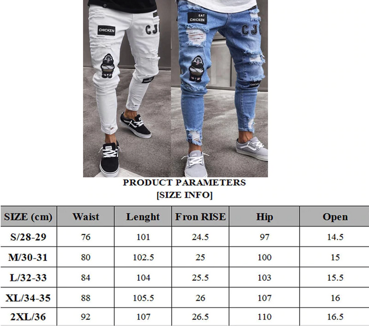 Vaqueros ajustados y rotos de motociclista