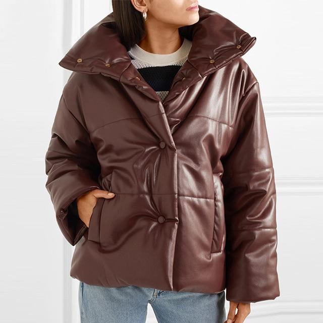 Parka de cuero con botones